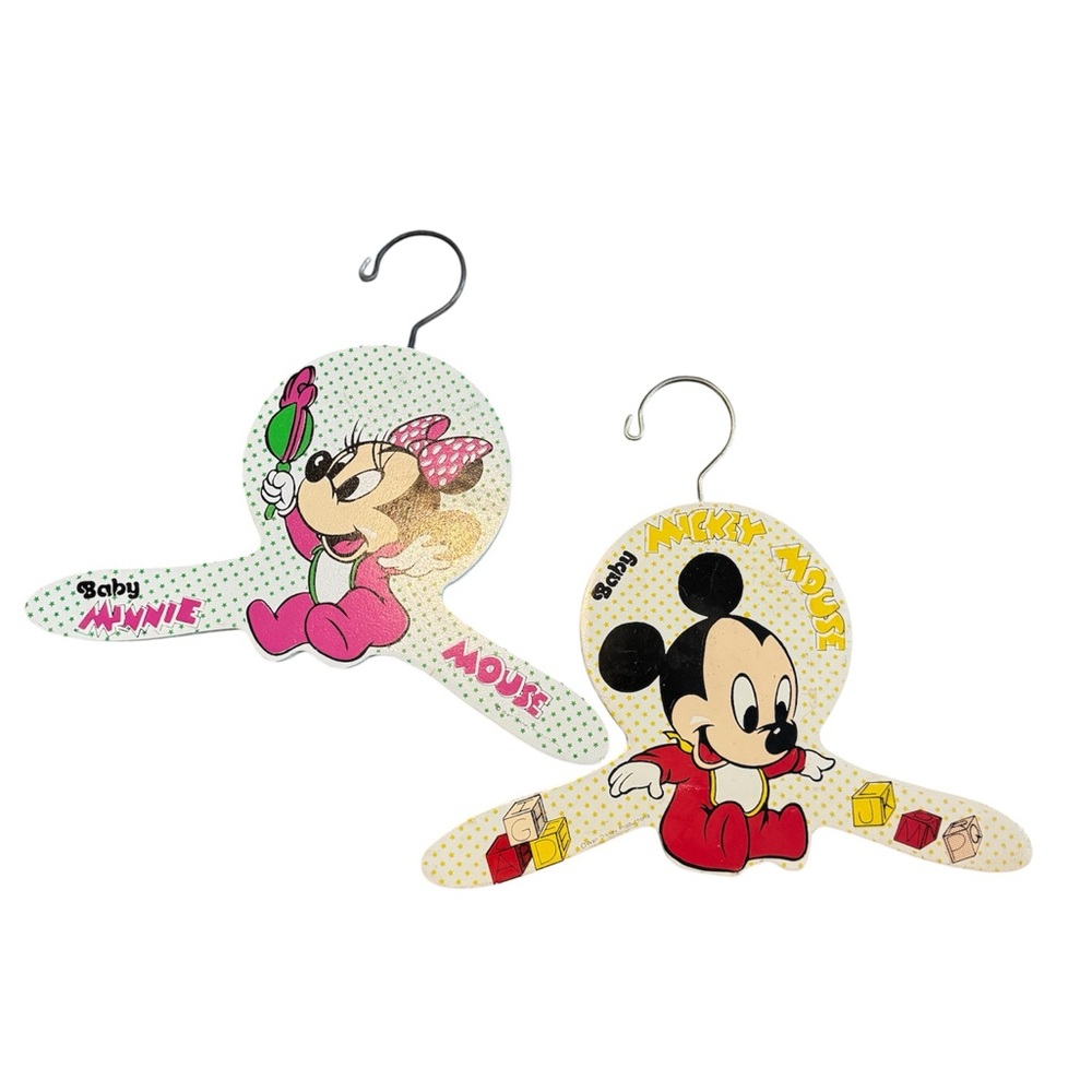 RARE 1985 Disney Babies Mickey & Minnie Wood Baby Hangers Set | USA Made